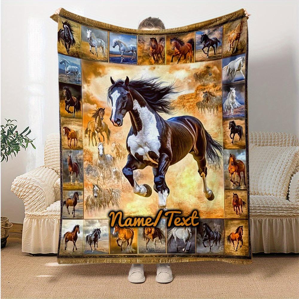Horse Blanket Soft Flannel Throw with Majestic Black & White Horse Design, Lightweight & Warm for Home, Travel