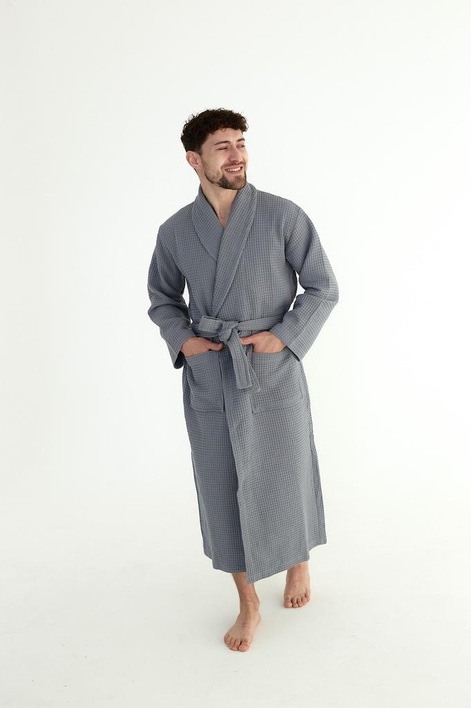 Long Thin Unisex Bathrobe With Pockets, 100% Cotton, Quick-Drying, M