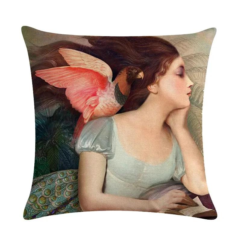 Abstract Fairy Girl Decorative Cushion Cover Linen Pillowcase For Sofa Couch Bedroom Home Living Room Decor 45X45Cm