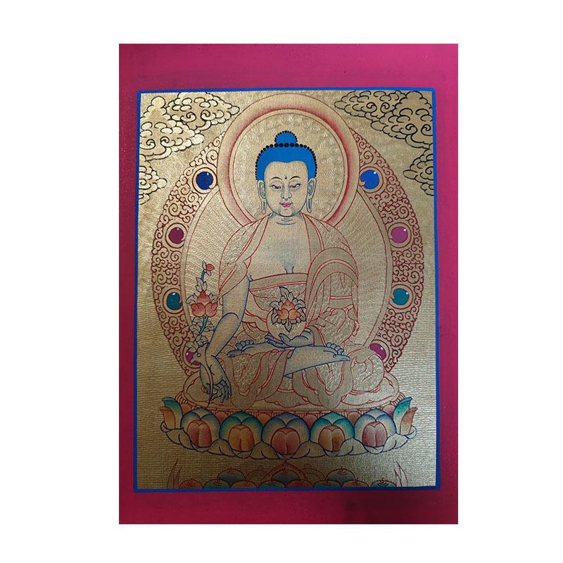 Hand-Painted Nepali Thangka: Yellow Dzambala, Green Tara, Manjushri, Samantabhadra, Medicine Buddha Wall Hanging