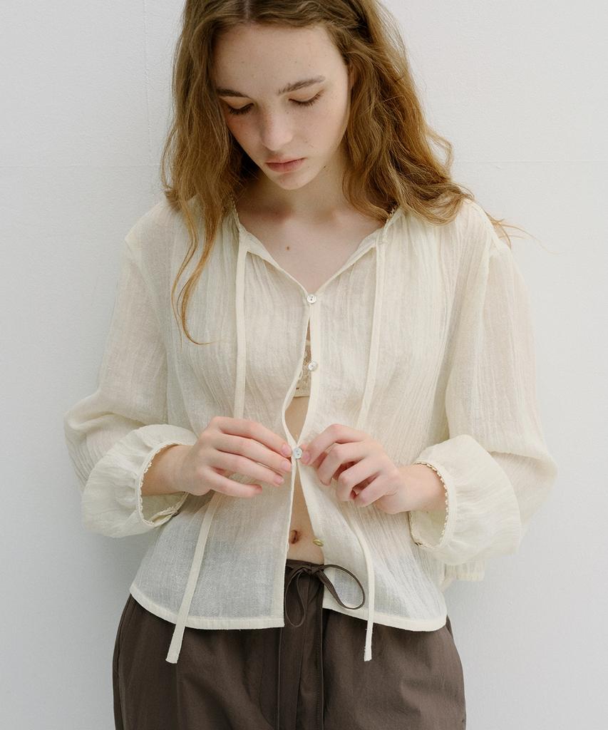 Beullaengkeu03 Wrinkled Linen Blouse (Cream)