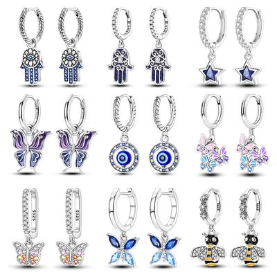 925 Sterling Silver Butterfly Bee Rotating Eye Pendant Earrings For Women Dazzling Cubic Zircon Fine Party Jewelry Gifts