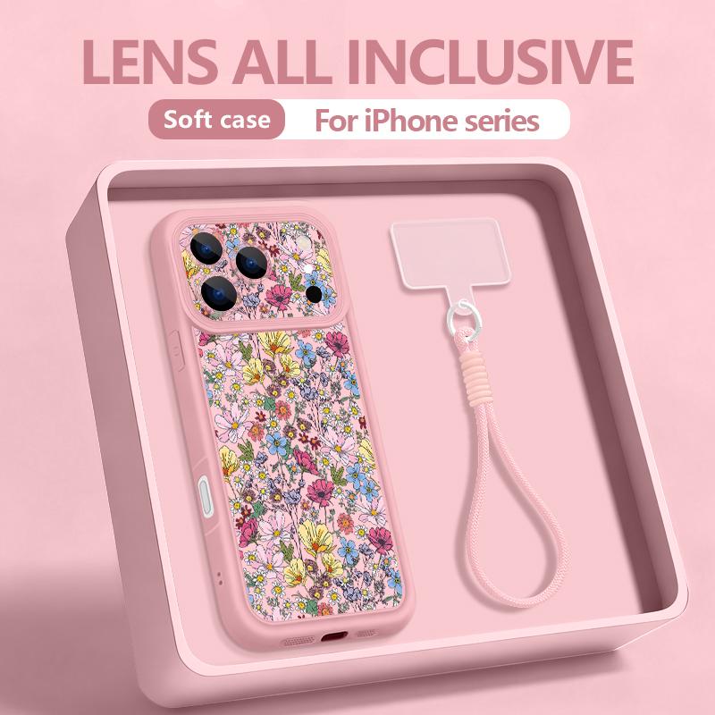 INS Sunflower Print Lanyard Case For iPhone 17 Pro Max iPhone 16 15 Pro Max 14 13 11 16E 17E Shockproof Bumper Wristband Cover