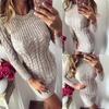 2025 Fashionable Knitted Sweater Dress with Round Neck and Long Sleeves