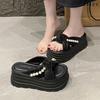 2025 Spring and Summer New Cool Slippers Muffin Thick Bottom Small Man Height Increase Bow Pearl Super High Thick Bottom Fashion Drag