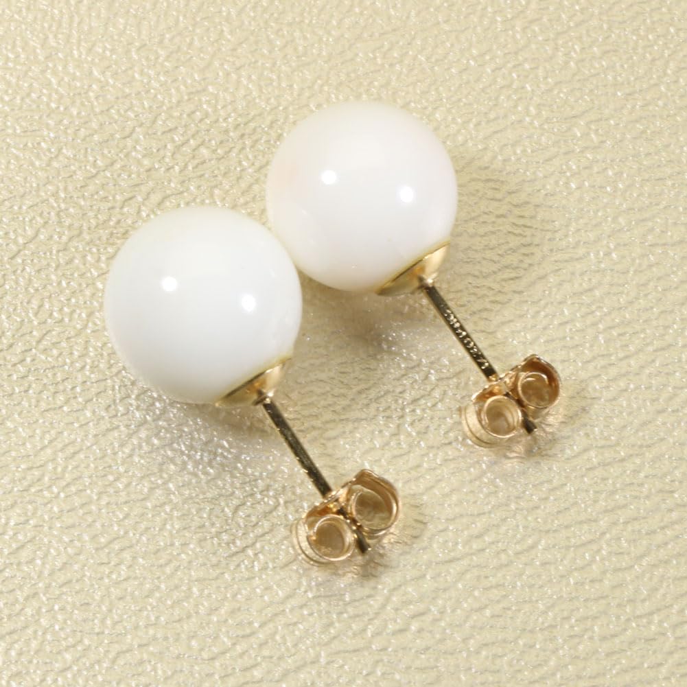 White coral round undyed earrings, gold-filled, beads,
