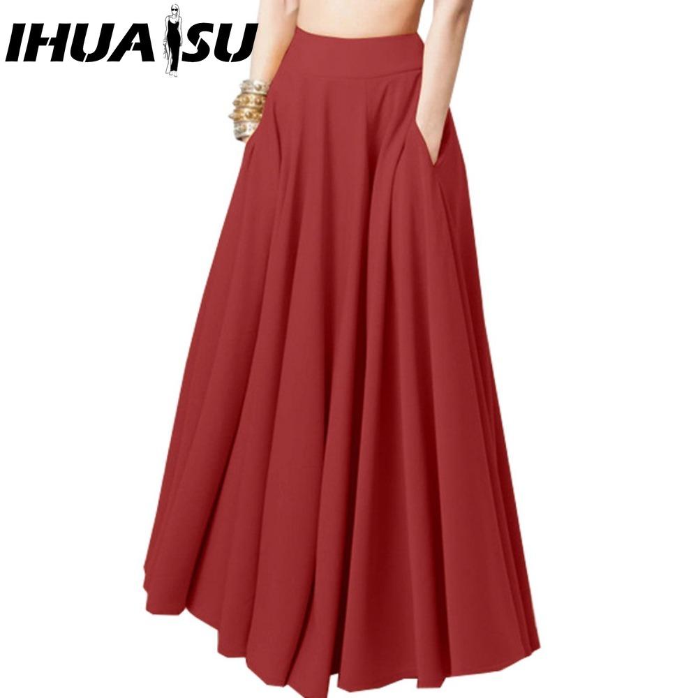 IHUASU Women's Fashion Casual Solid Color Print Summer Spring Skirt