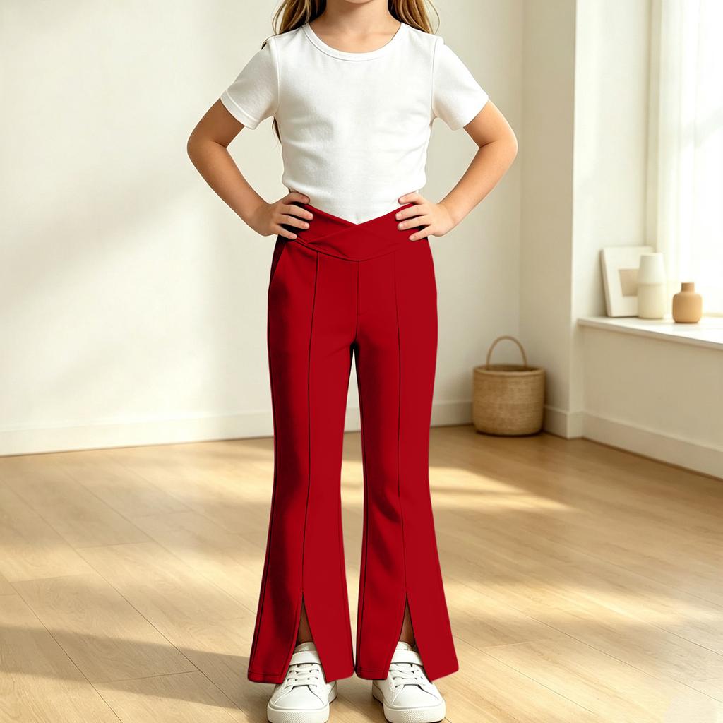 Kids High Waist Flare Pants with Pockets, Color Stretch Casual Yoga Dance Pants, Elastic Waist Activewear for Girls Boys Running and Fitness