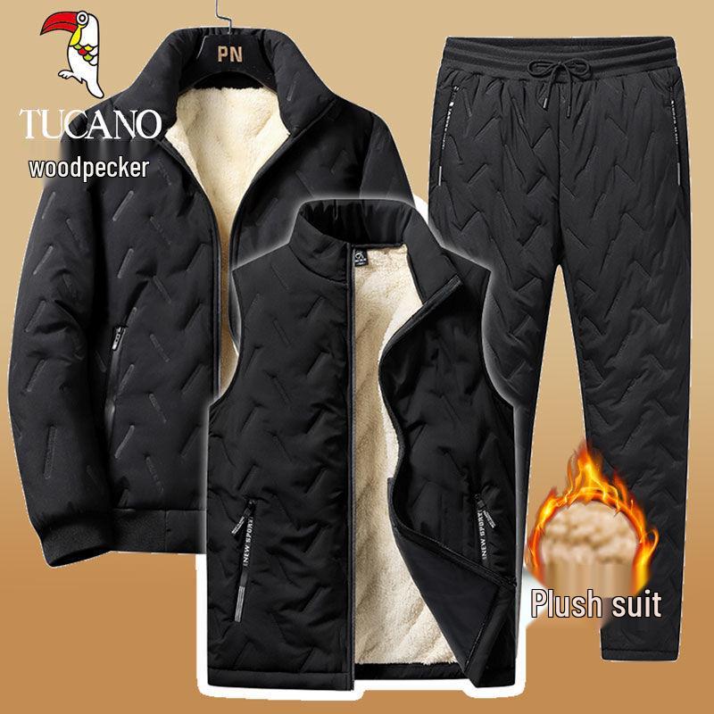 Woodpecker Men's Plus Size Lambswool Sports Jacket - Fleece Lined, Thick, and Windproof for Winter Warmth