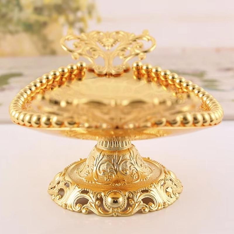Modern Metal Gold Beads Snacks Tray European Luxury Fruit Dish Serving Bowl For Displaying Treats Living Room Kitchen