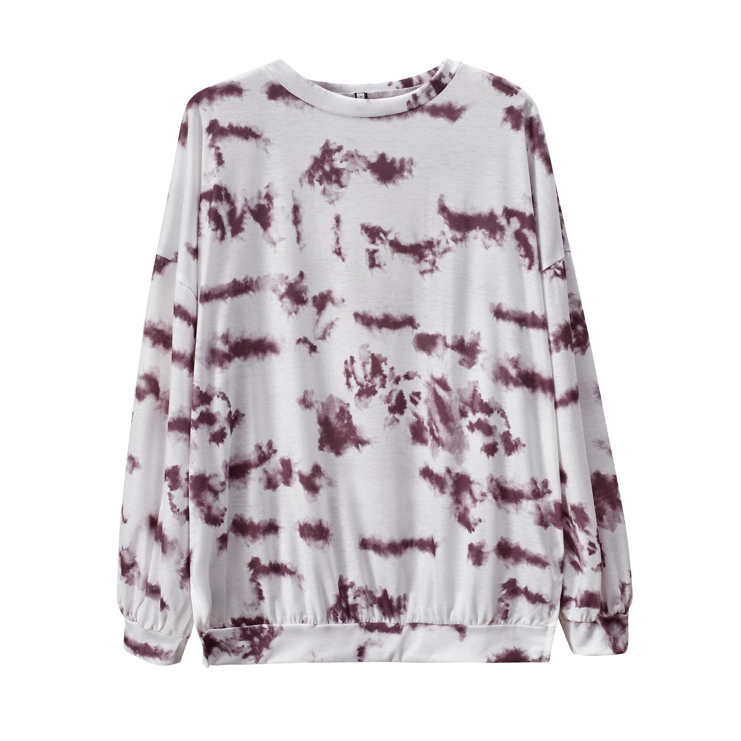 

2024 Европейская и американская популярная женская толстовка с капюшоном с принтом тай-дай, с круглым вырезом, рукавами-фонариками, боковыми разрезами и открытыми плечами XL