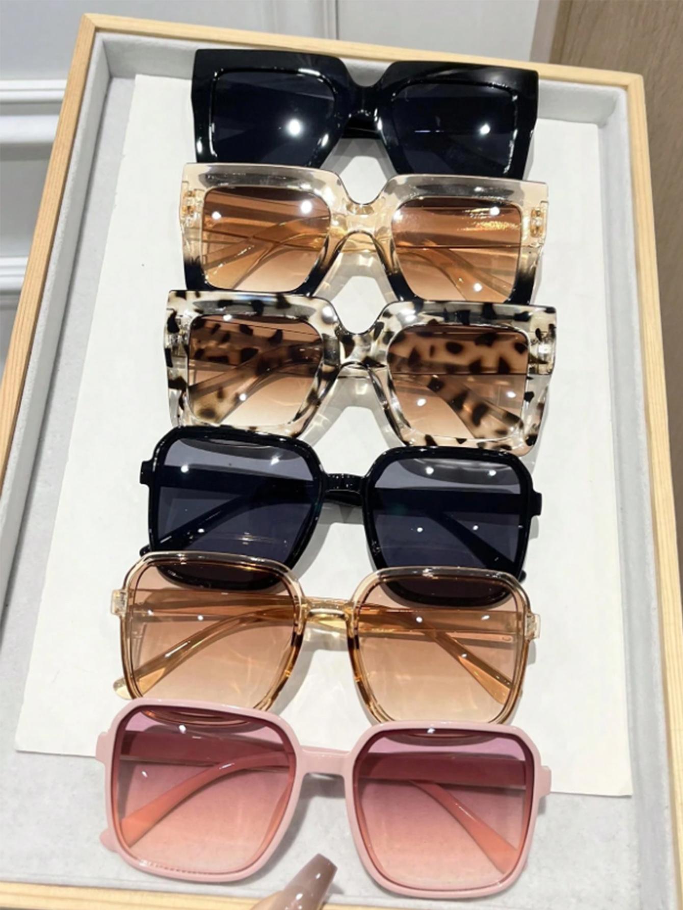 6Pcs European and American Fashion Popular Multi-Color Rectangular Frame Sunglasses Set, Suitable for Parties and Driving