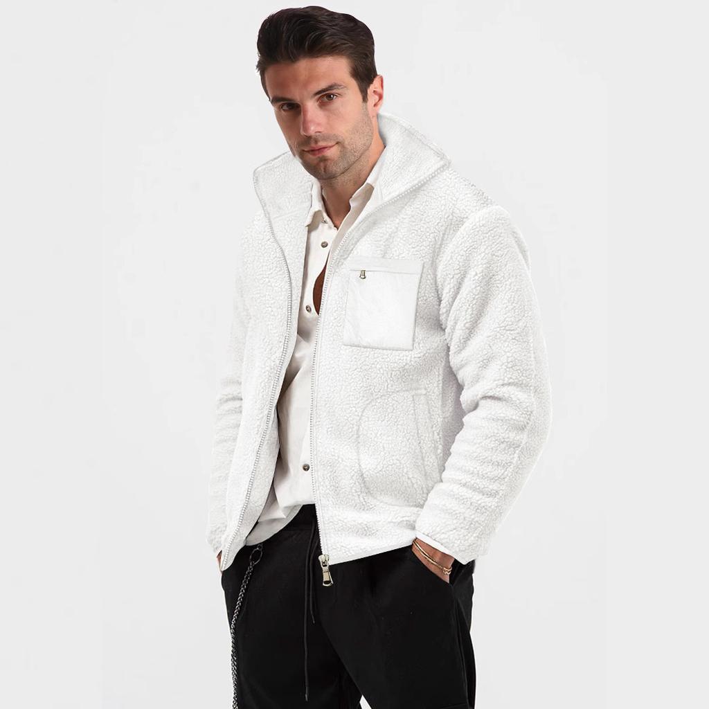 2024 Foreign Trade Autumn and Winter Grab Granular Fleece Stand-up Collar Trendy Top Jacket Men's Cardigan Thickened Men's Fleece Jacket