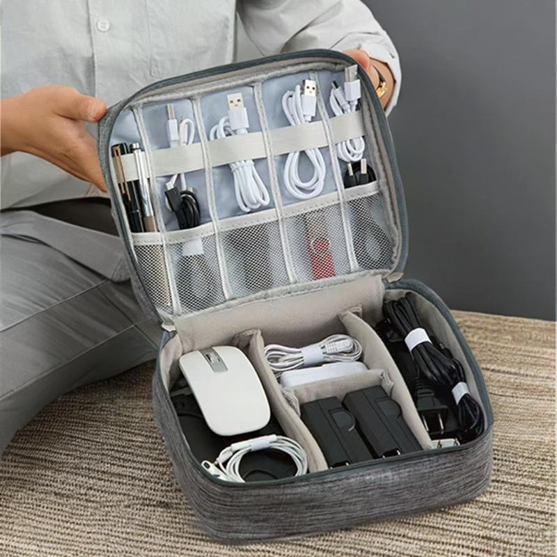 1pc Durable Travel Cable Organizer Bag with Double Zipper – Multi-Compartment Storage for Electronics, Headphones, and Accessories, Travel Accessory