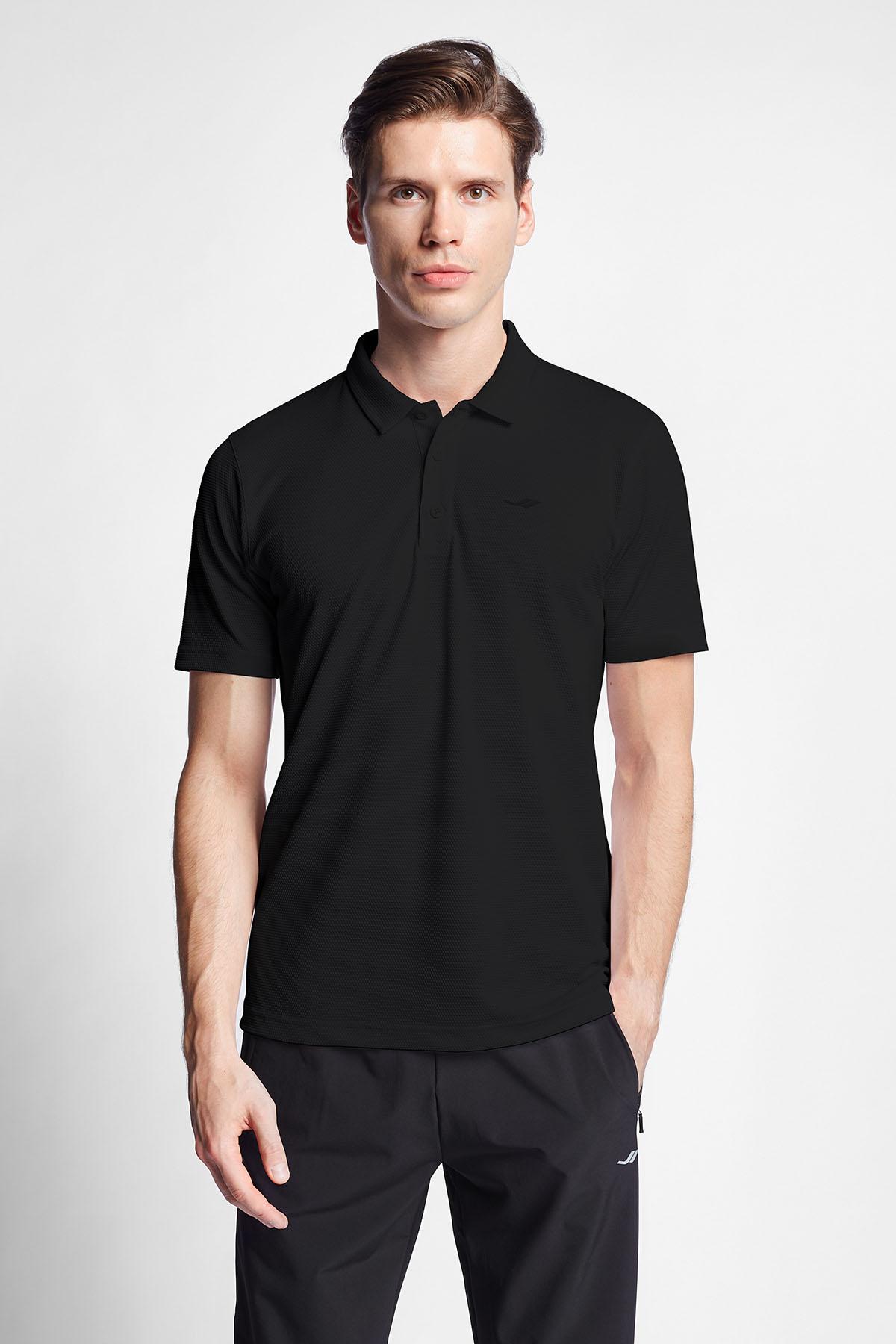 

Черная мужская футболка-поло с коротким рукавом 24S-1297-24B