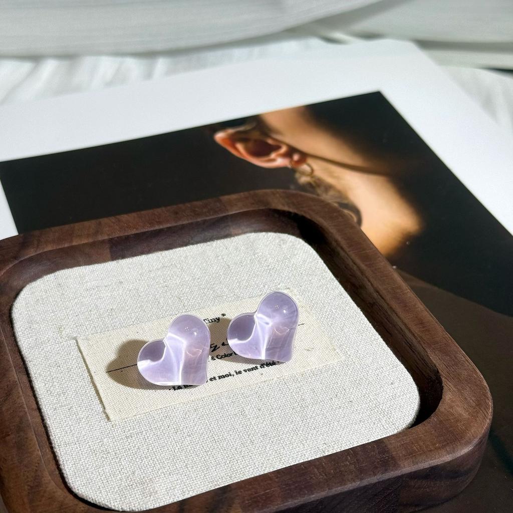 Jelly Color Pink Heart Stud Earrings for Women Trendy Cute Acrylic Earrings Girls Sweet Romantic Party Jewelry