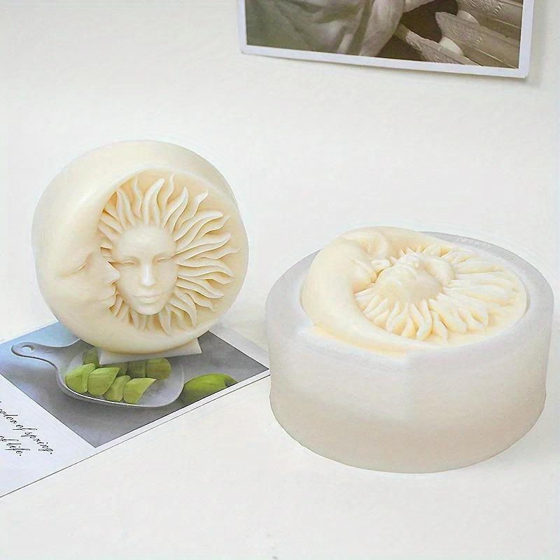 Sun Moon Face Silikon Crafts Forma 3D gravírování Portrét Svíčka Sádra Mýdlo Pryskyřice Formy na rodinnou večeři Dekorace Svíčka