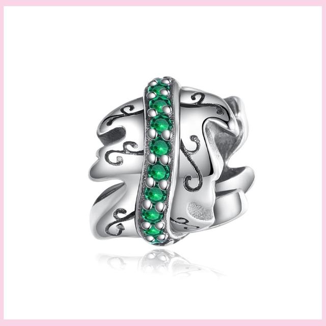 925 Silver Green Color Charms Temperament Cactus Avocado Charm Four Leaf Bead For Bracelet Jewelry Making