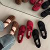 Red retro style round head shallow mouth flat-soled single shoes women's new autumn soft-soled Mary Jane shoes