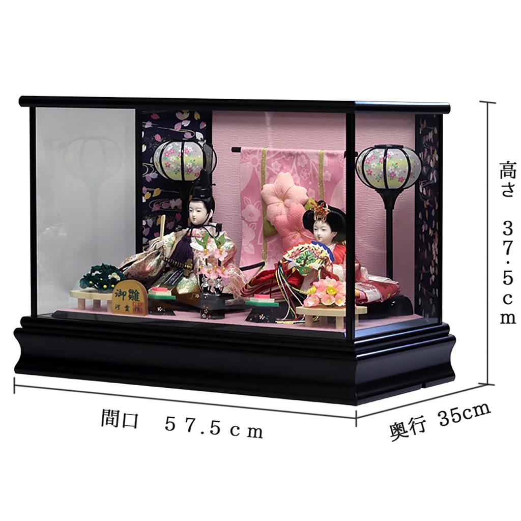 Hina Hina Prince Case Case Black Painted Glass Width X Depth 35 X Height S3006Z Doll, Doll, Decoration, Decoration, Case, 57.5 37.5cm