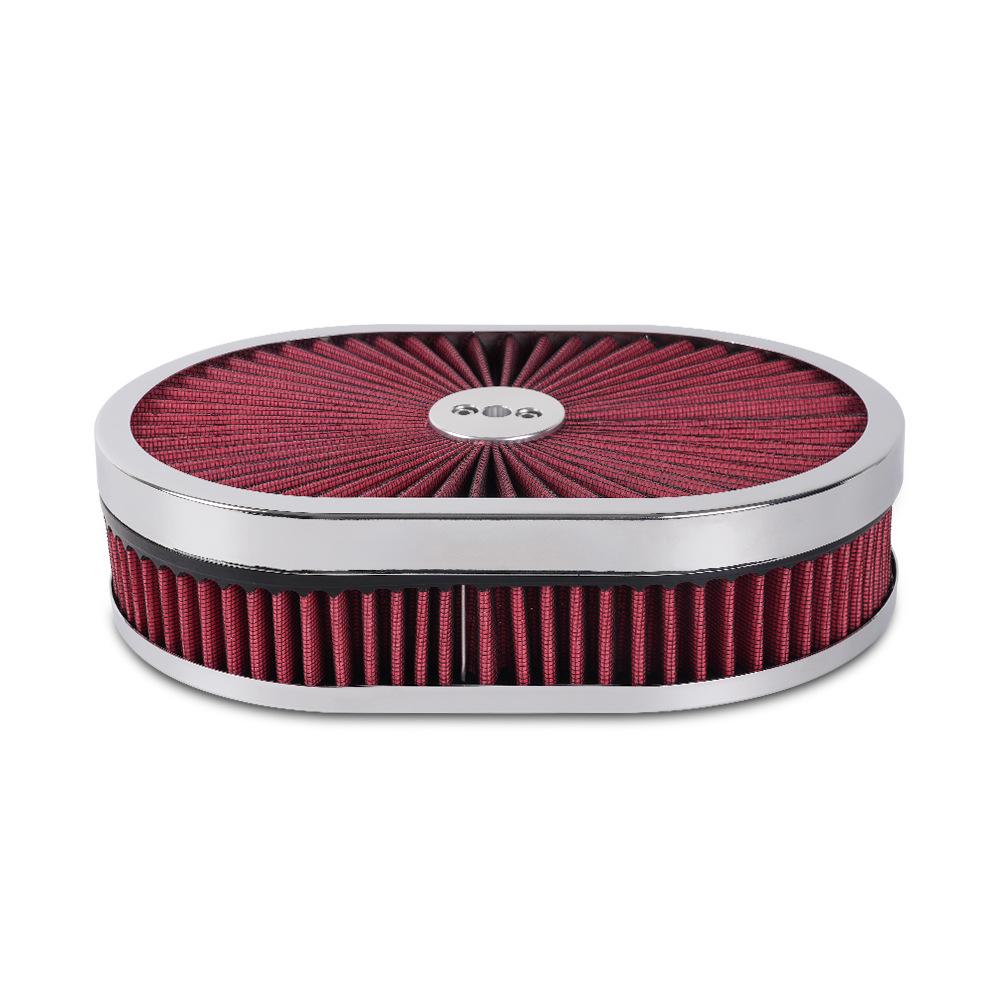 Hoher Durchfluss Chrom 12"x2" Ovaler Luftfilter-Gehäusebausatz 5-1/8" Vergaserhals mit Durchflussdeckel für GMC Chevy Ford Chrysler Dodge