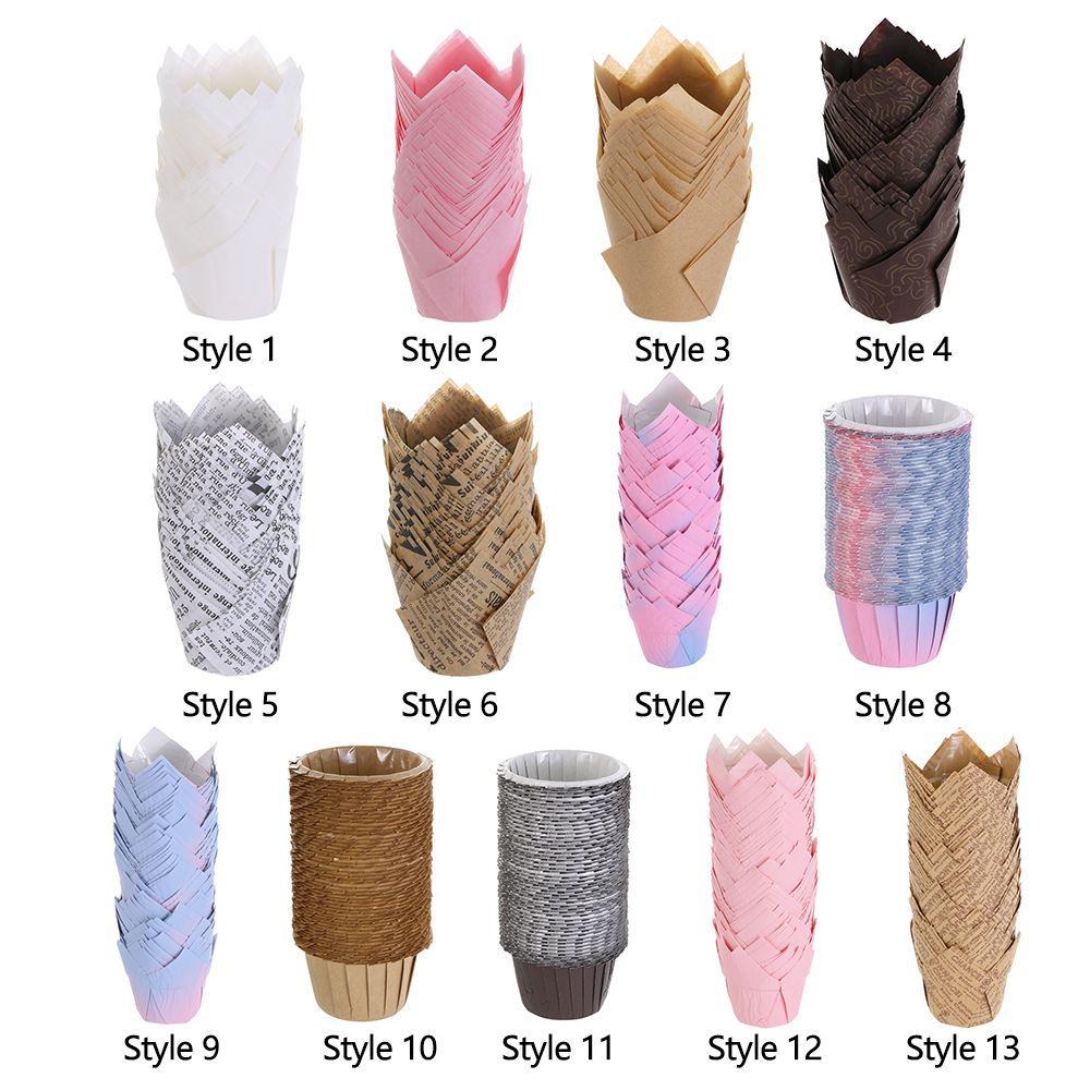 50 Stück Fettbeständige Kuchenpapierbecher Tablettbecher Cupcake-Förmchen Papier-Tulpen-Backförmchen Kuchen-Muffin-Becher Backzubehör Gebäckwerkzeuge