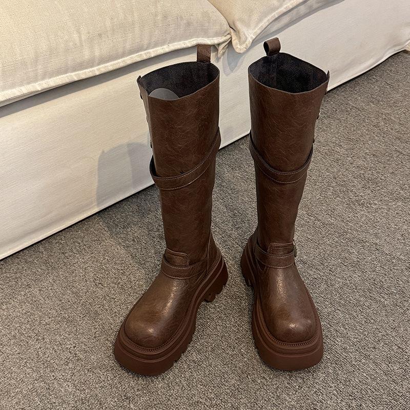 

Модные Универсальные Женские Ботинки Мартенс на Толстой Подошве, Увеличивающие Рост, в Британском Стиле, Плюс Высокие Ботинки, Ботинки, Увеличивающие Рост, Длинные Рыцарские Сапоги 40 коричневый