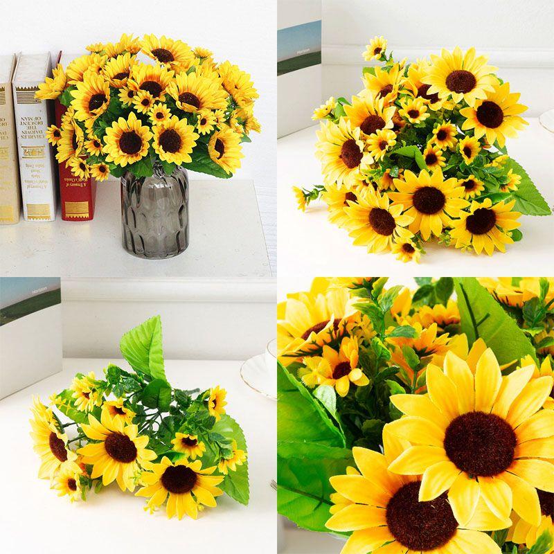Artificial Sunflower Silk Flowers Wedding Floral Decor 7 Branches 13 Heads