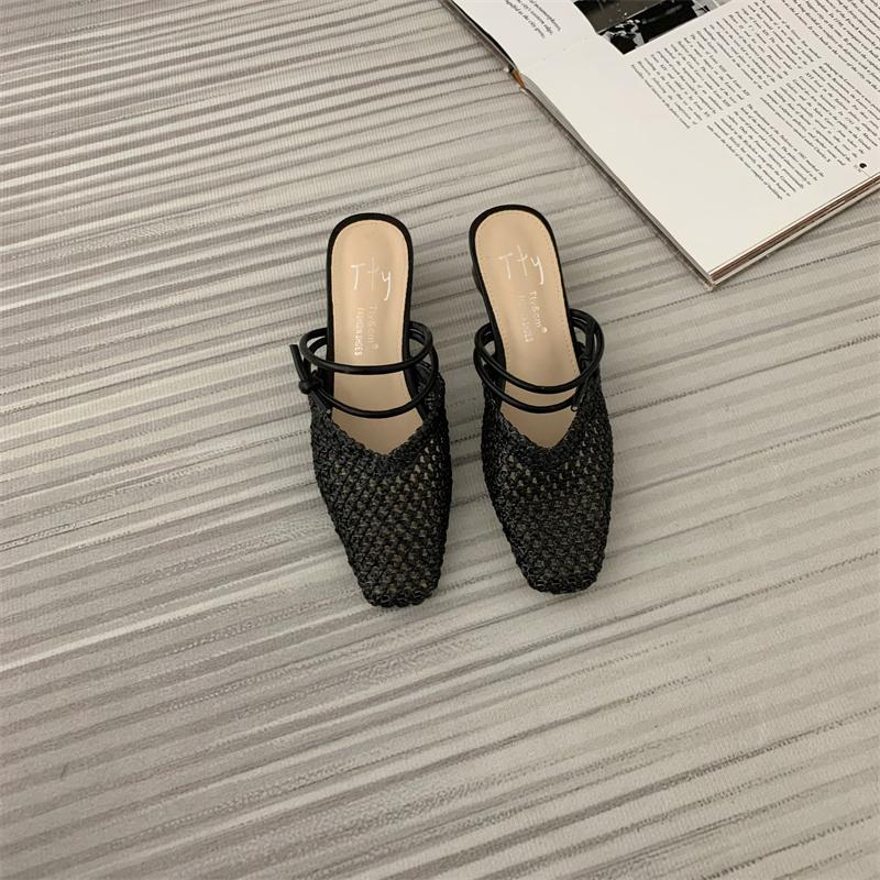 Bailamos Summer New Women Slippers Shallow Slip On Women Mules Shoes Square Low Heel Ladies SandalS Casual Outdoor Slides