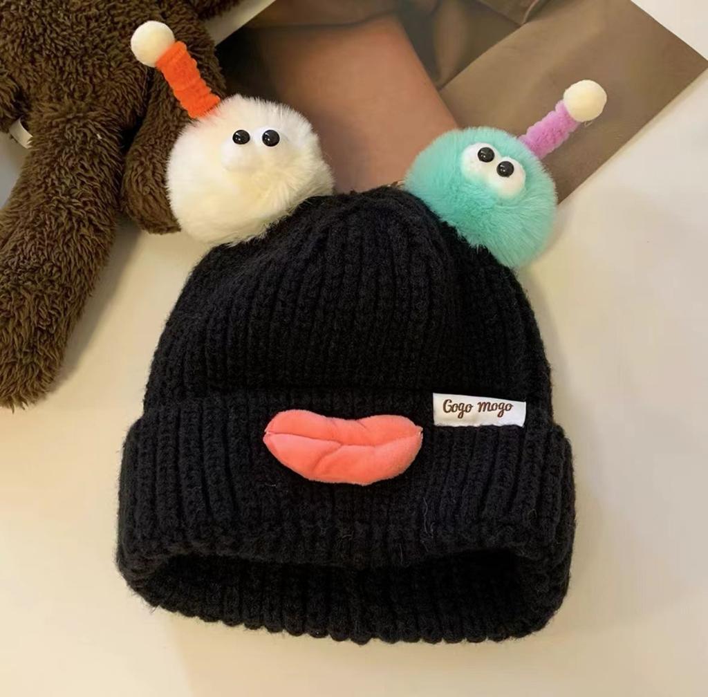 Style Hat Versatile Cute And Funny Big Mouth Womens Warm Hatscaps Knitted