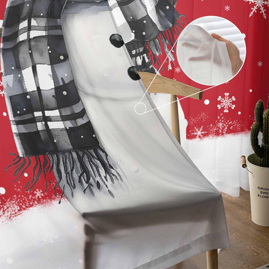 Christmas Snowman Snowflake Red Mockingbird Curtains For Living Room Bedroom Home Decoration Window Voile Tulle Curtain Drapes