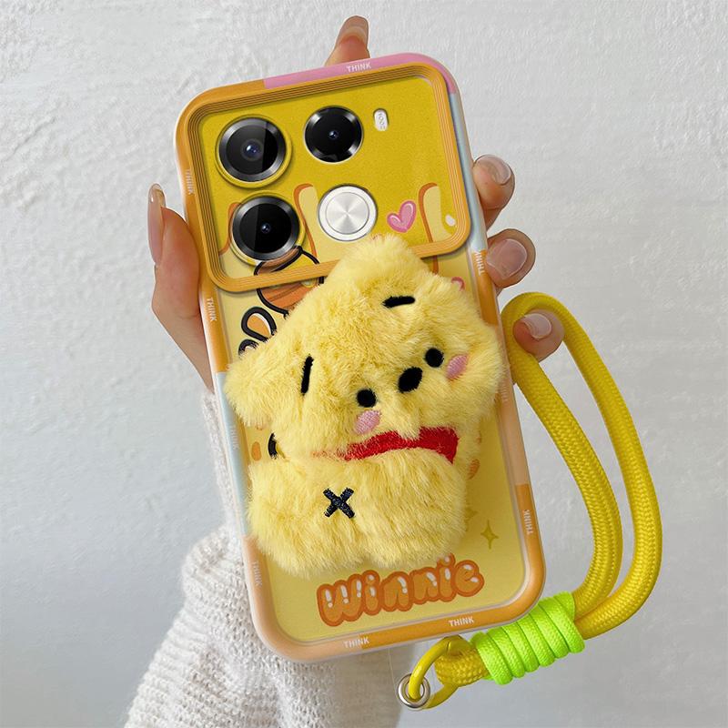 KEYSION Roztomilý 3D kreslený plyšový obal pro Infinix Note 40 Pro+ 5G se šňůrkou, silikonový nárazuvzdorný kryt na telefon pro Infinix Note 40 5G
