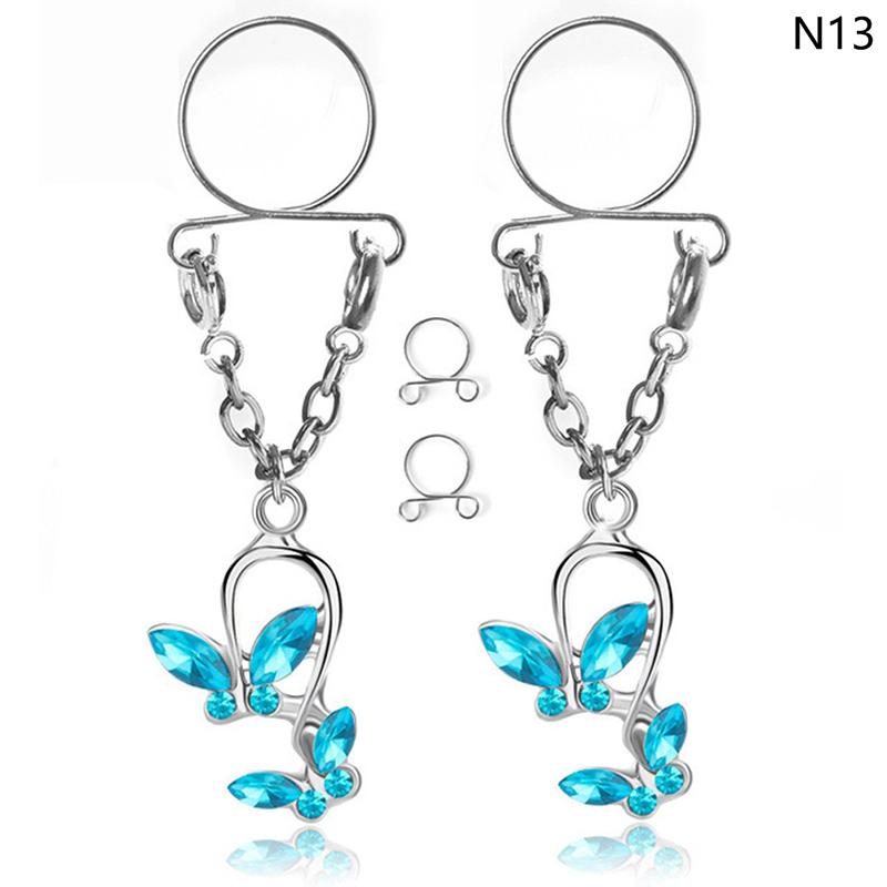 1 Pair Sexy Tassel  Butterfly Pendant Fake Nipple Ring For Women Girls Adjustable Faux Nipple Piercing Body Jewelry