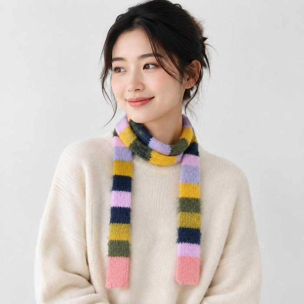 Y2K Style Sausage Thin Scarf Warm Color Splicing Rainbow Color Scarf Cold Weather
