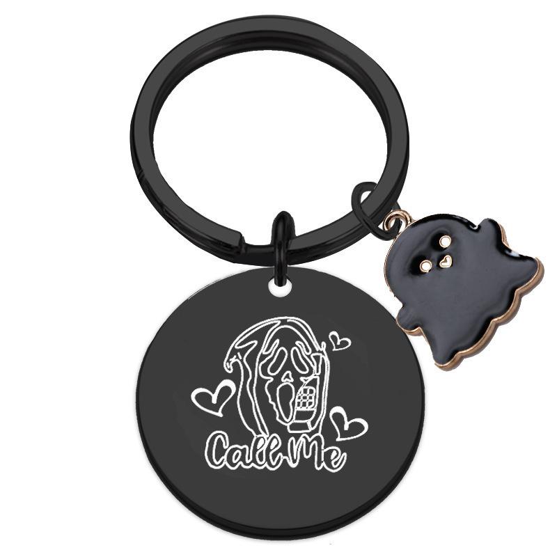 Halloween Gift Pendant Keychain Stainless Steel Laser Engraved Round Tag Hanging Ornament Stainless Steel Keychain for Backpack Bag Pendant