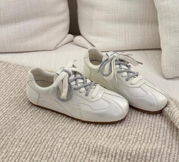 Cowhide Version~ 5cm Small Man Inner Height Increase Black German Training Shoes Women's 2025 New Color Matching Soft Sole Casual White Shoes