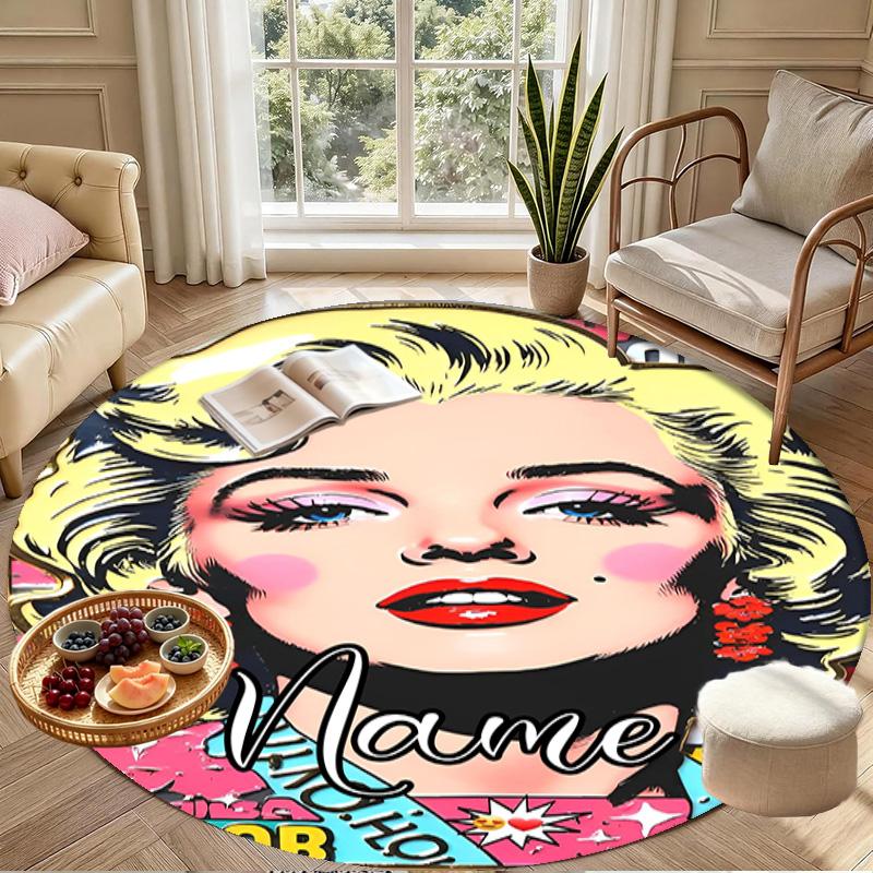 Custom Name Personalized Marilyn Monroe Print Round Rug, Versatile Home Decor Carpet, for Playroom, Apartment, Balcony, Entryway, Hallway Gift