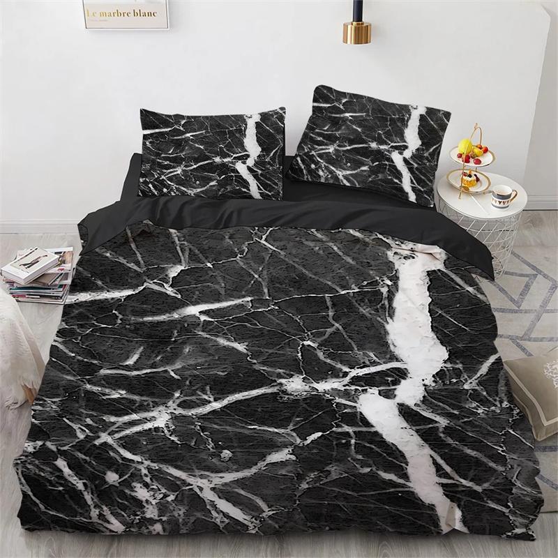 Marble King Queen Duvet Cover Cool Black White Texture Pattern Bedding Set Teens Adults 2 3pcs Polyester Quilt Cover
