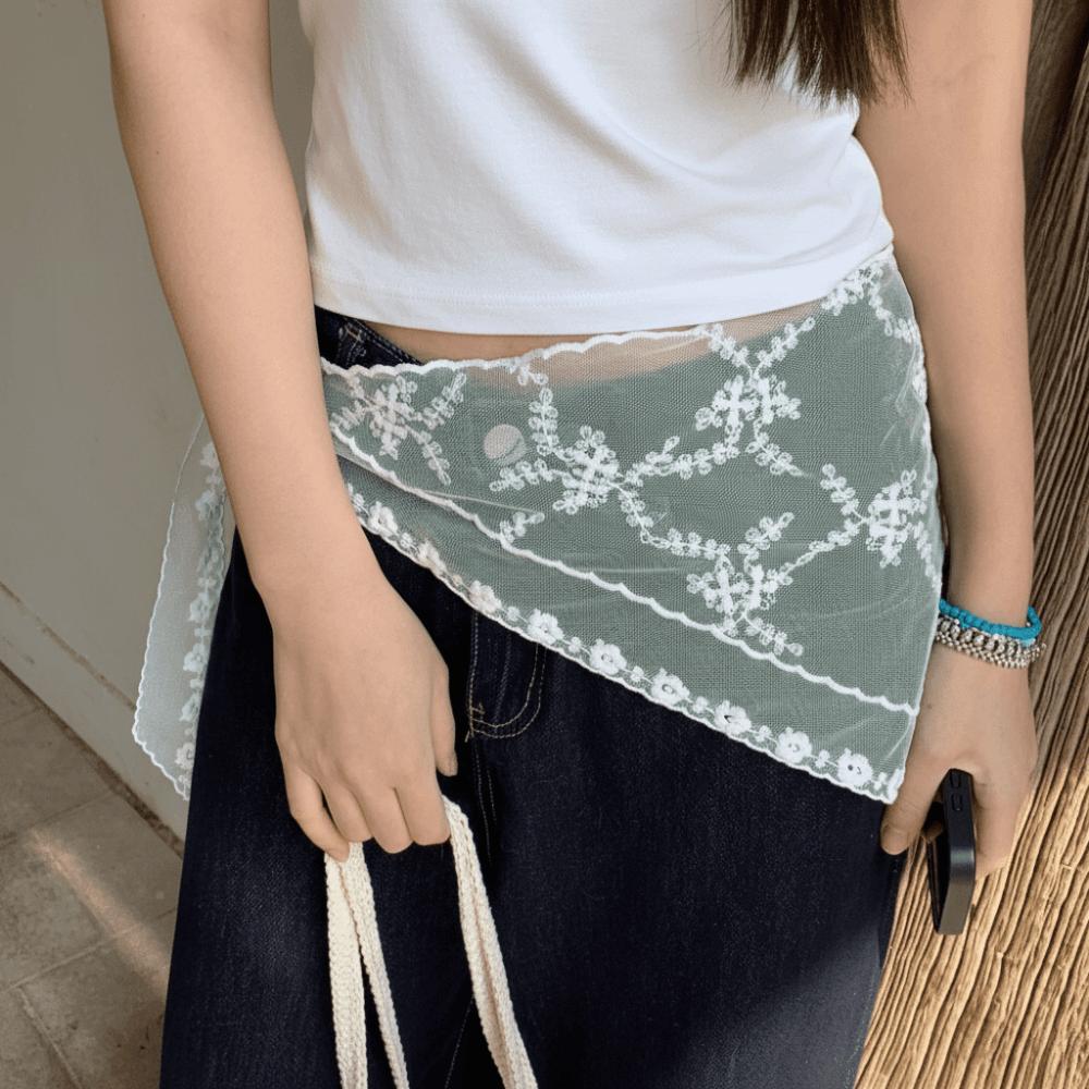 Layered Design Korean Lace Apron White Belted Overlap Scarf Niche Lace Triangle Belt  Photography