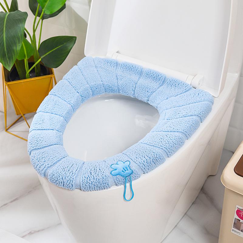 Winter Washable Knitted Toilet Seat Cover - Solid Color Cushion Pad