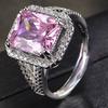 Huajie Charming Pink Square Zircon Shining Women's Rings Wedding Engagement Party Gift Ring Dazzling  Trend