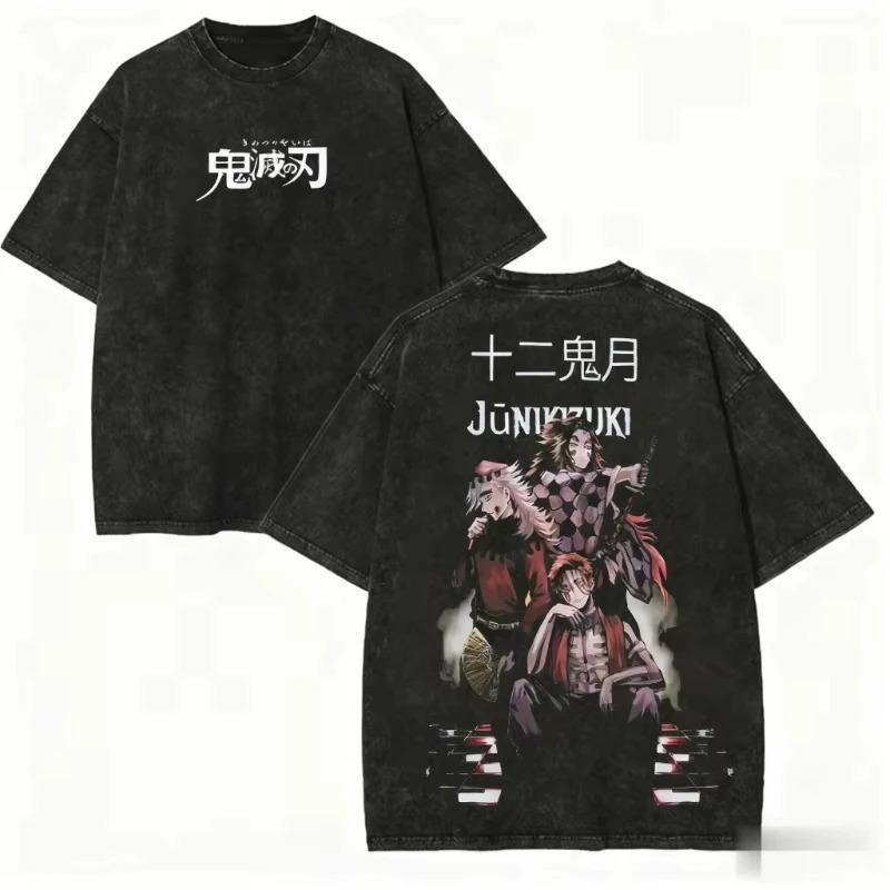 

Hot Sale Demon Slayer Graphic Print T-shirt Men Women Vintage Washed Cotton Summer New Tee Streetwear Y2K City Style Cotton Loose Casual Oversized Top L