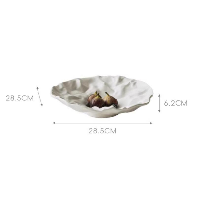 BRCeramic Fruit Plate Porcelain Plate Folded Pattern Dining Plates Dishes Kitchen Plates Dishes White Porcelain Tray TablewareEY