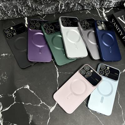 Applicable To IPhone 15 Fine Hole Metal Paint Large Window Apple 14 Magnetic Suction Magsa Fuel Injection TPU Drop Protection Case