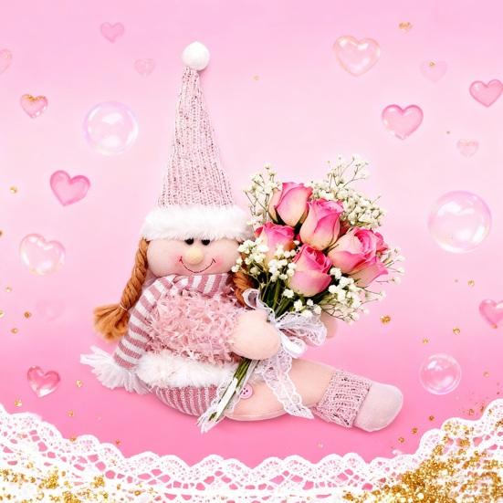 Rosa Schneemann Raffhalter Plüsch Schneemann Vorhangschnalle Cartoon Raffhalter für Feiertags-Heimfenster Weihnachtsbaumspitze Dekoration