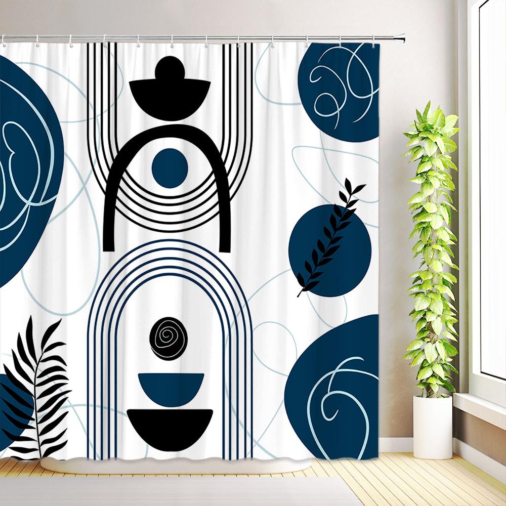 Tropical Palm Leaves Shower Curtain Boho Aesthetic Minimalist Modern Art Butterfly Flower Plant Bathroom Decor with Hooks