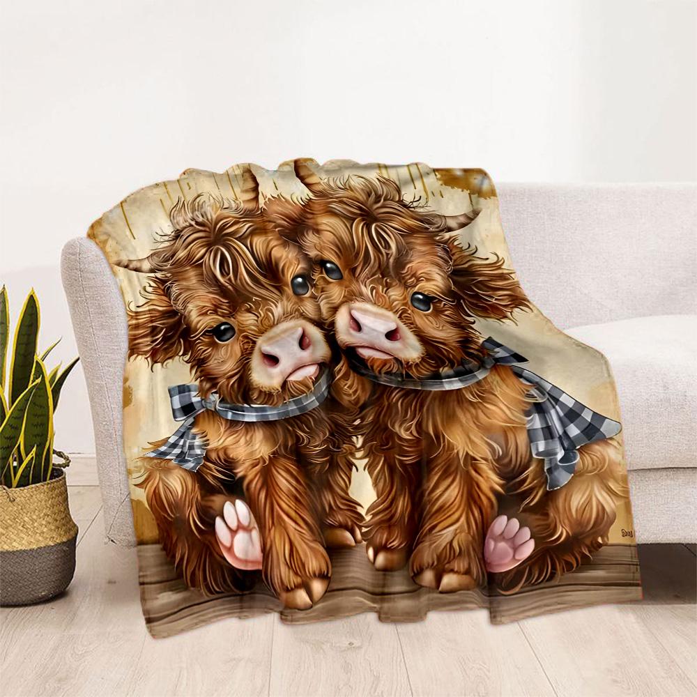 Highland Cow Selfie Flannel Blanket,Lightweight,Office Blanket,Sofa Blanket,Comfortable Blanket