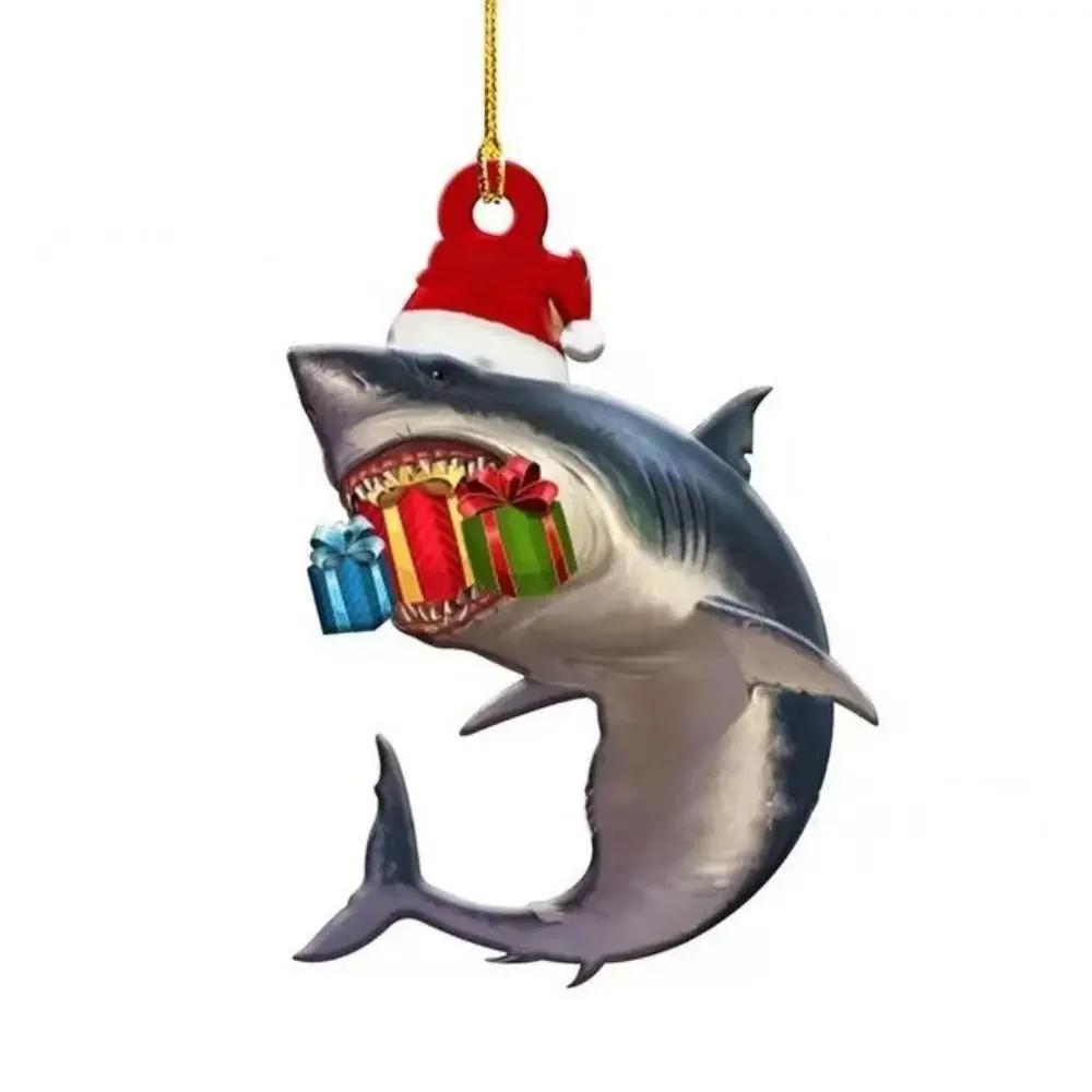Ornements de Noël Requin en Acrylique Animal Marin Mignon Requin de Noël Pendentif Accroches Décoration d'Arbre de Noël Décoration Cadeau
