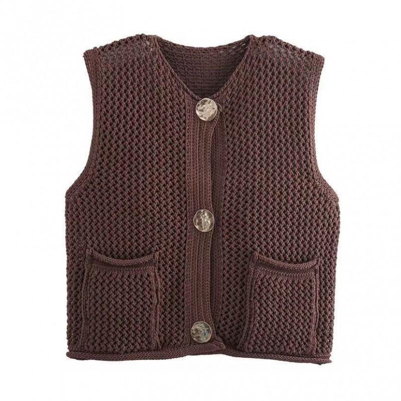 Womens Crochet Knit Vest 2026 Fall Winter Sleeveless Openwork Cardigan Streetwear Casual Outfit