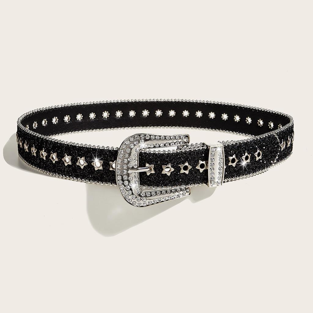 1 pezzo Cintura in metallo argento da 2 cm con strass per donna, catena in va